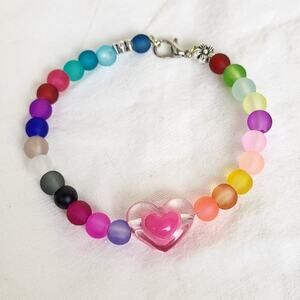 Rainbow Frosted Glass Beaded Bracelet